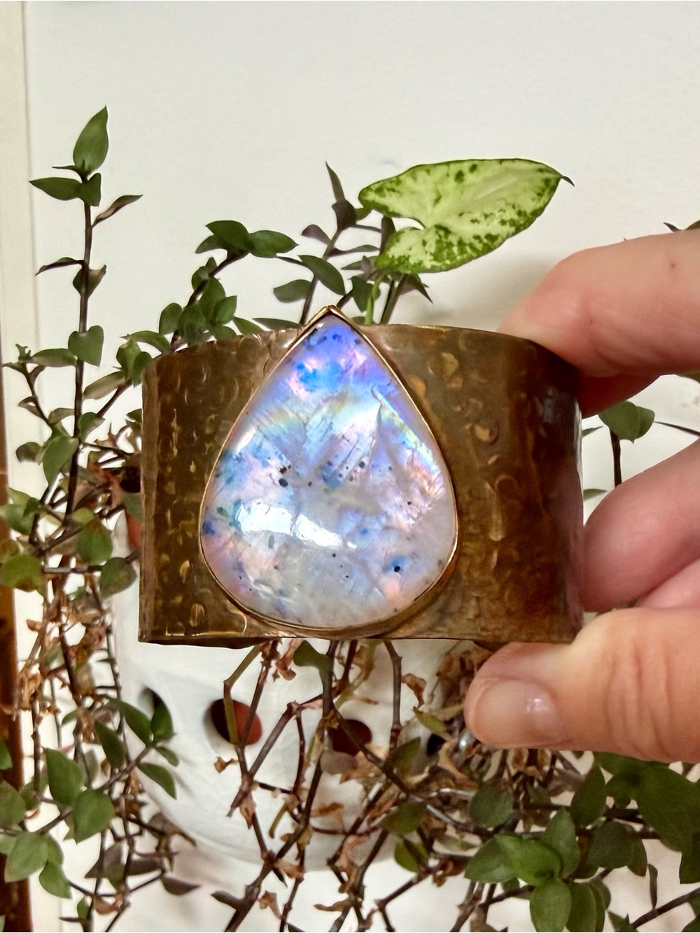 Moonstone and Copper Cuff Bracelet - Flashy Blue! - Picture 4 of 7